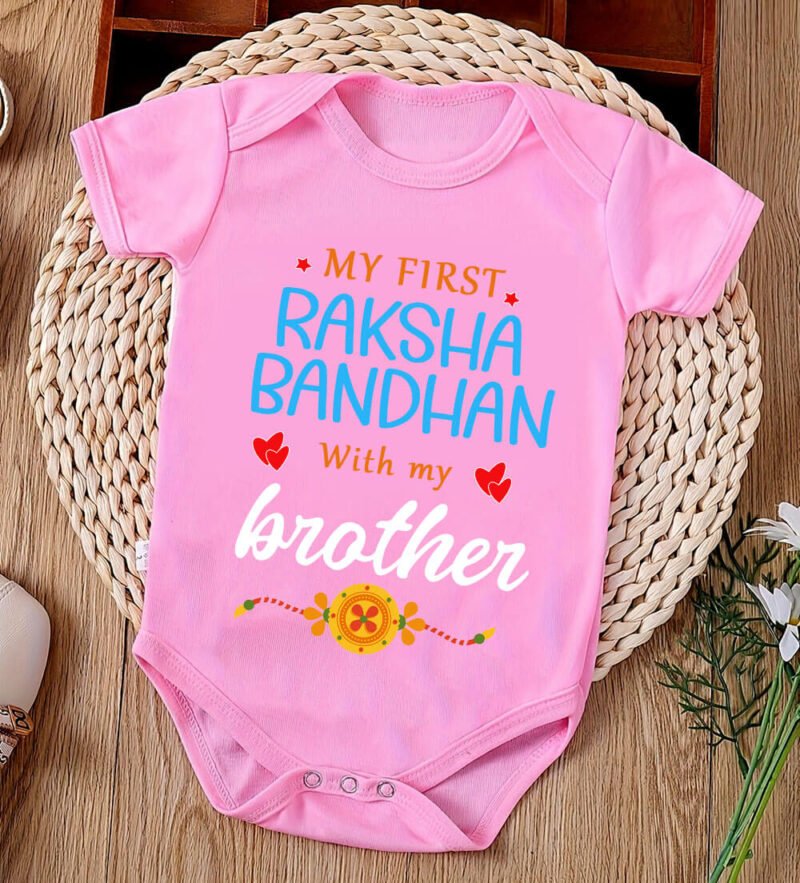 First Raksha Bandhan Romper for Baby Boy and Girl in Pink Color