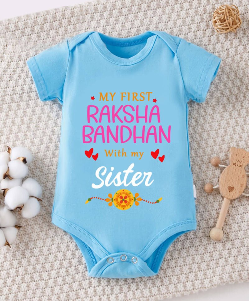 First rakhi romper for brother, Sky blue color baby romper