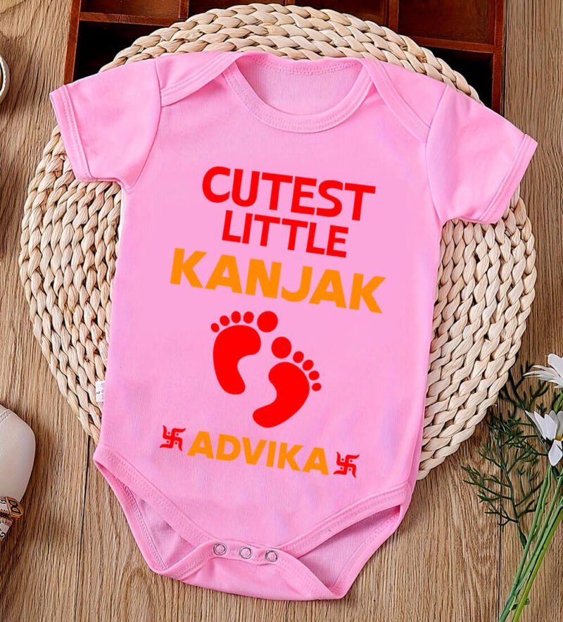 Baby girl Navratri romper onesie with Cute Little Kanjak print