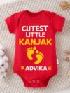 Red Infant romper with Cute Little Kanjak design for Navratri
