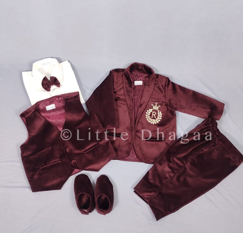 Baby Boy First Birthday Outfit - 1st Birthday Velvet Suit - Image 5