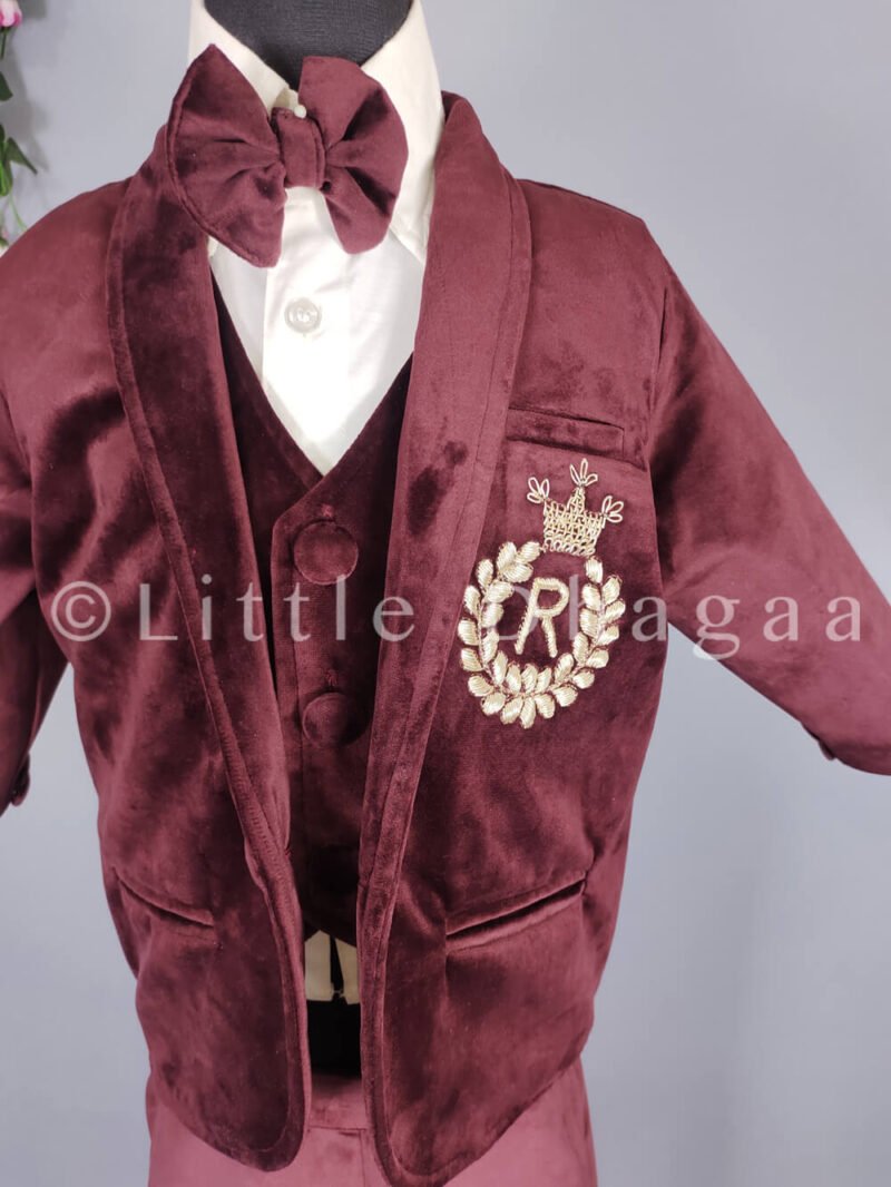 Baby Boy First Birthday Outfit - 1st Birthday Velvet Suit - Image 2