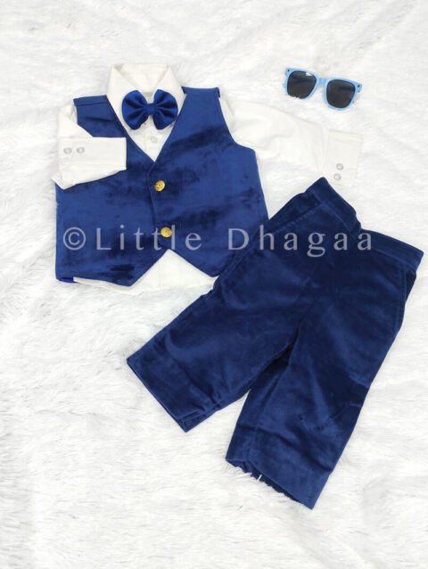 navy blue velvet boy birthday party waistcoat suit