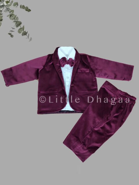 First birthday Burgundy velvet suit for Boys