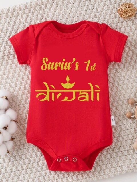 Red My First Diwali Cotton Onesie