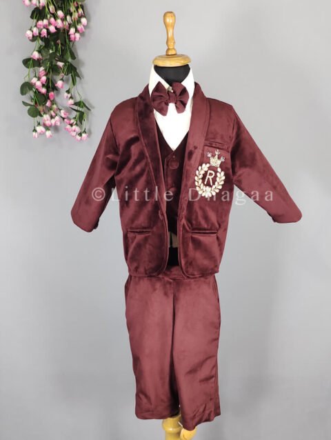 Baby Boy First Birthday Outfit – Elegant 1st Birthday Velvet Suit Online