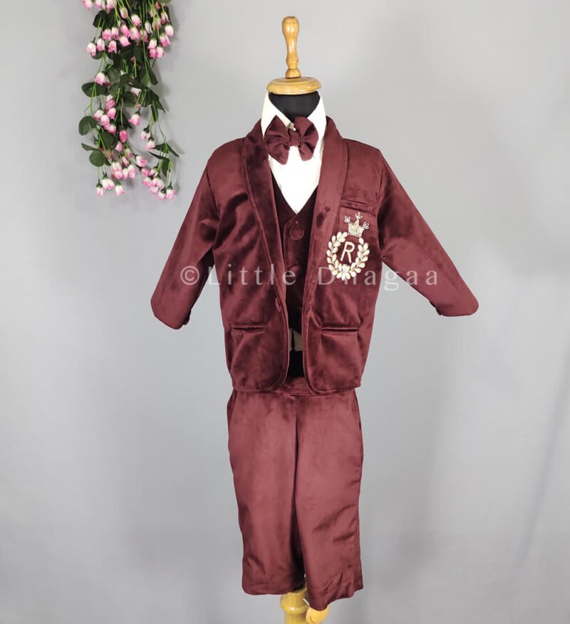 Baby Boy First Birthday Outfit – Elegant 1st Birthday Velvet Suit Online