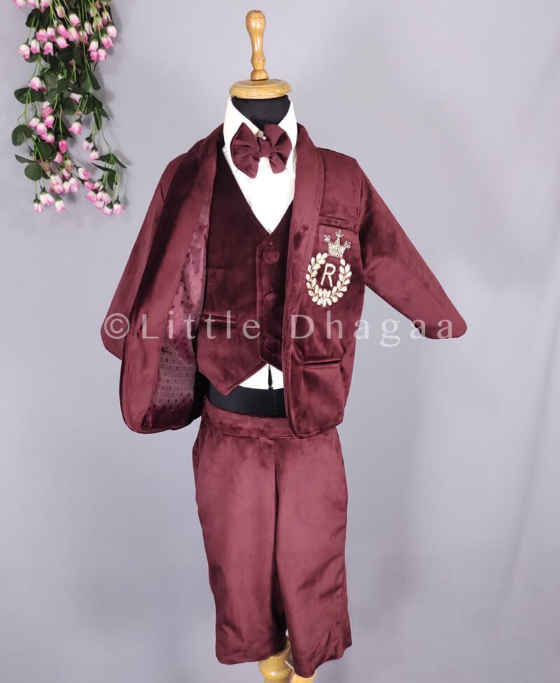 Baby Boy First Birthday Outfit - 1st Birthday Velvet Suit - Image 3