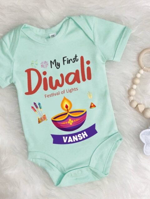 My First Diwali baby romper with festive print