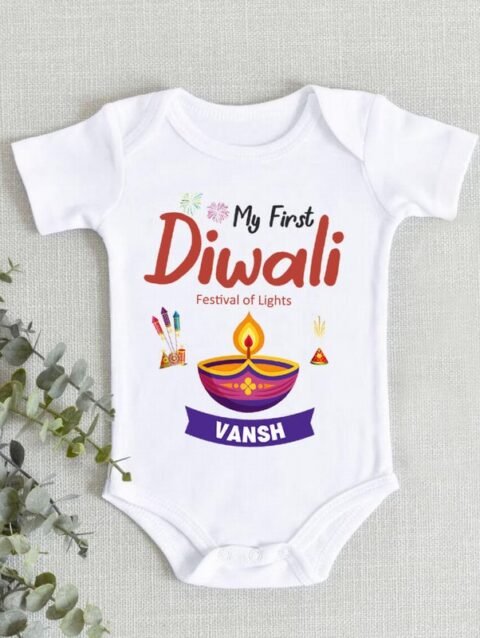 Personalized My First Diwali romper with baby name