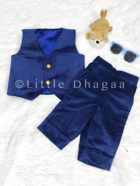 navy blue velvet baby boy 3 piece waistcoat suit