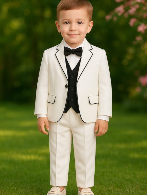 Boys white tuxedo suit for wedding, birthday party