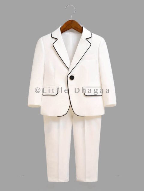Boys 4-Piece White Tuxedo Suit Online in India – Wedding & Birthday Party Wear