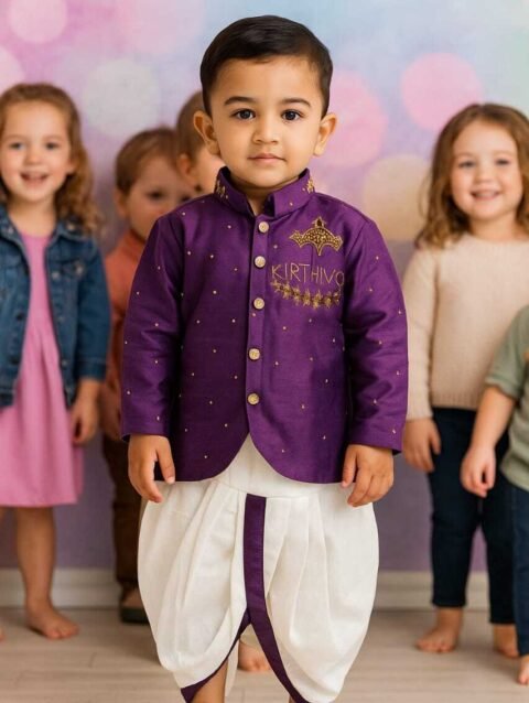 Raw Silk Baby Boy Dhoti Kurta Perfect for Weddings and Festive Occasions