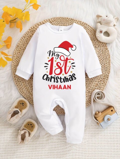 My First Christmas Baby Jumpsuit, 1st Christmas Baby Outfit Boy Girl