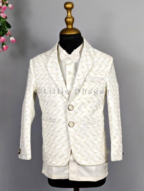 White 3 Piece Baby Boy Christening Tuxedo Suit Online In India