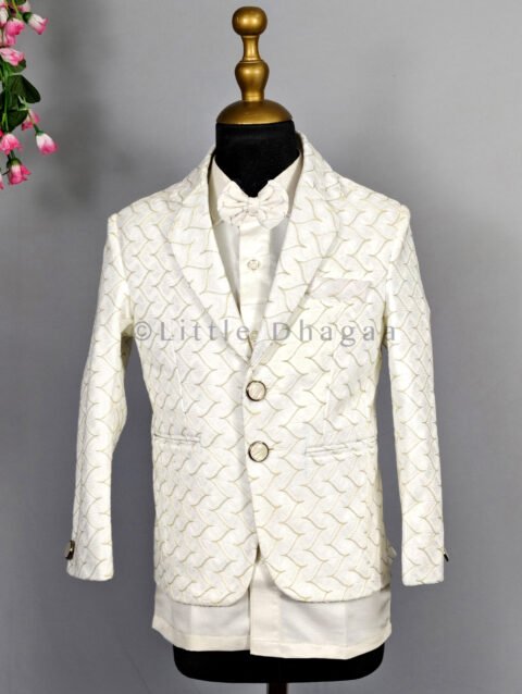 White 3 Piece Baby Boy Christening Tuxedo Suit Online In India