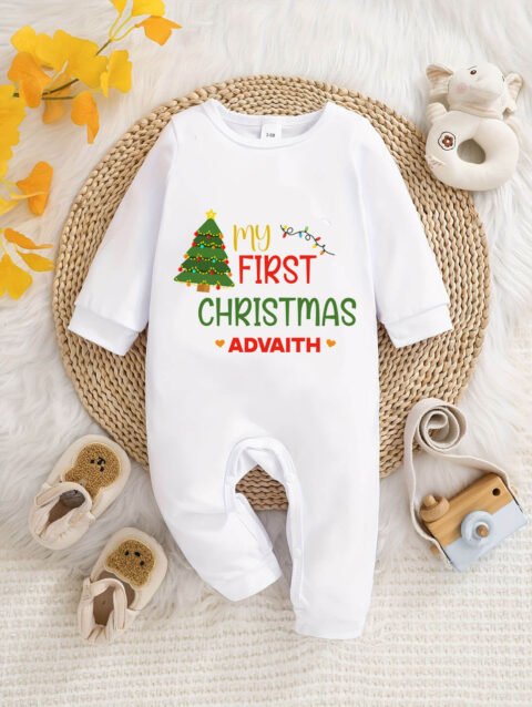 Personalized First Christmas Jumpsuit, Baby Boy and Girl Christmas Clothes