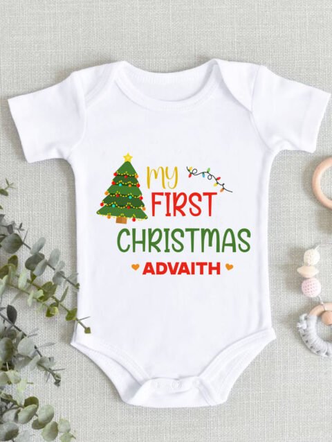 my First Christmas With Mom and Dad Baby Onesie, Romper, Bodysuit