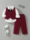 Kids Boy Party Wear Outfit – Maroon Waistcoat and Matching Pant Set