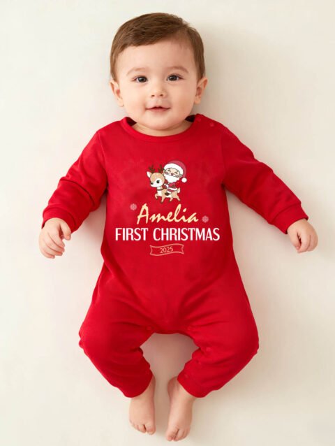 My 1st Christmas Santa Red Newborn Baby Full Sleeve Jumpsuit Outfit