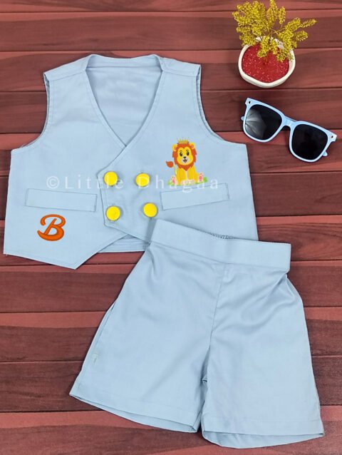 Custom Made Sky Blue Waistcoat Suit for Little Boys