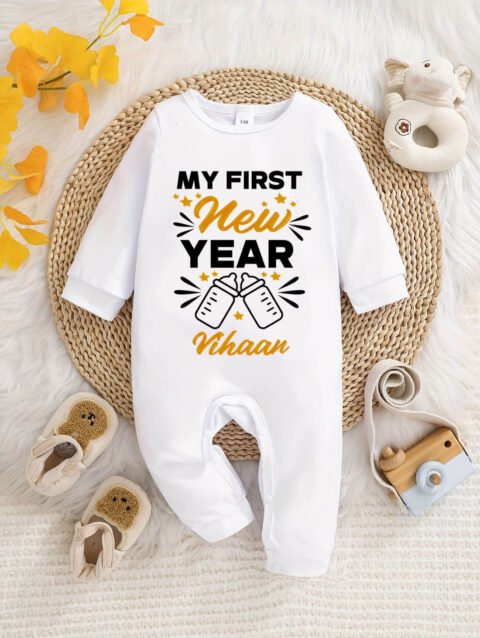 My First 1st New Year Jumpsuit for Newborn Baby Boys Girls