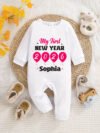 First New Year Jumpsuit, Newborn Baby Boy Girl New Year Cotton Onesie