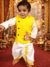 Baby Boy Yellow Dhoti Kurta Set with Elephant Embroidered Jacket Online