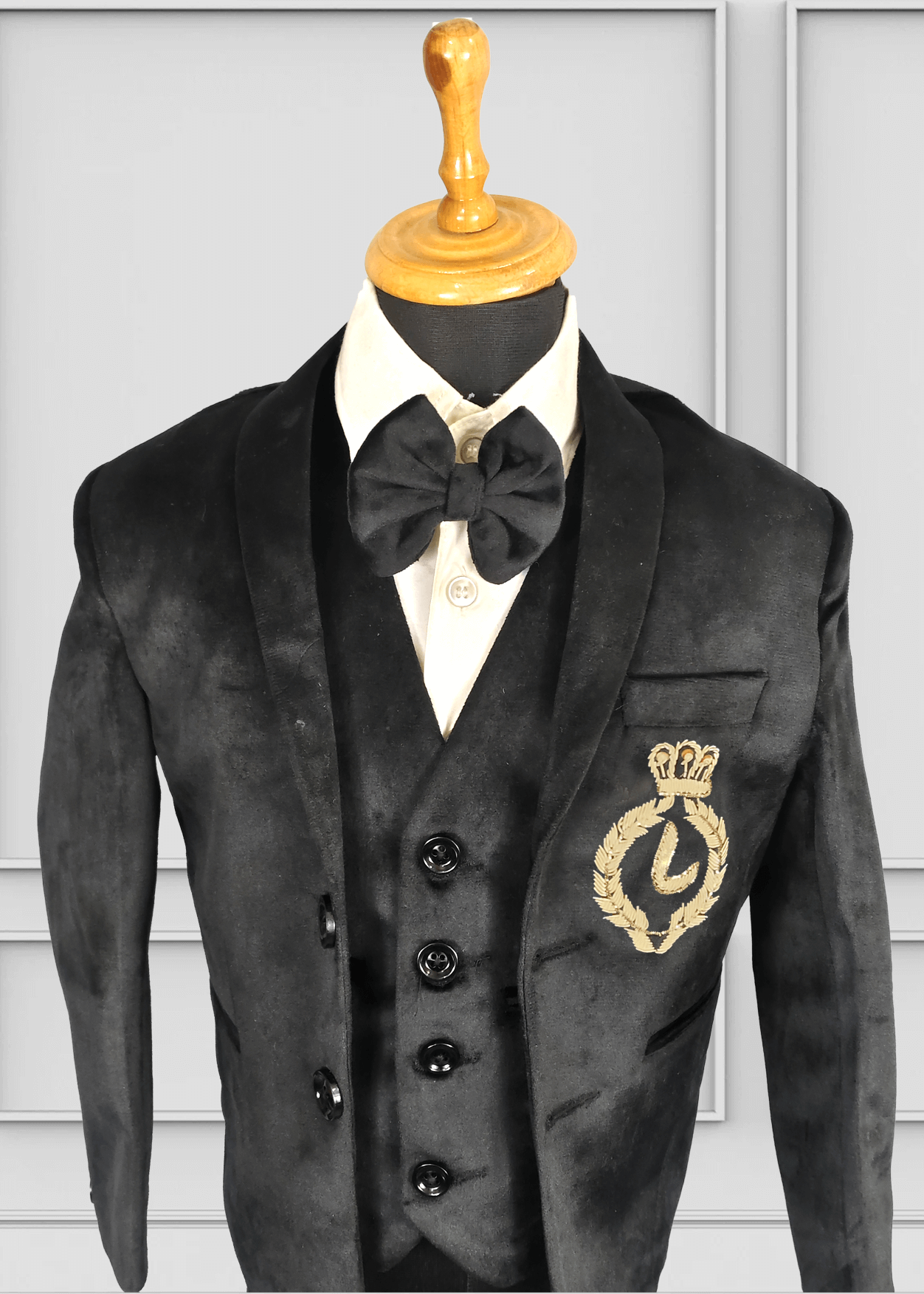 Black Velvet Baby Boy 1st Birthday Suit - 5 Piece Outfit - Image 2