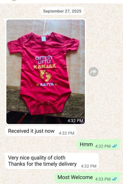 Cute Little Kanjak - Navratri Onesie happy customer feedback picture