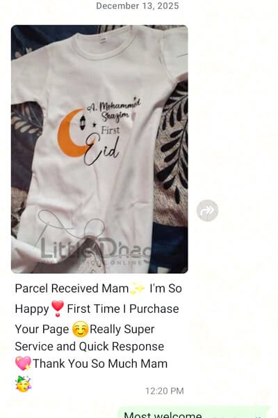 Custom Name First Eid Jumpsuit Happy Client Review Image