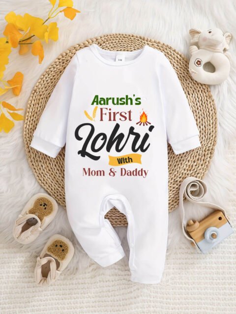 First Lohri Baby Jumpsuit with Mom & Dad