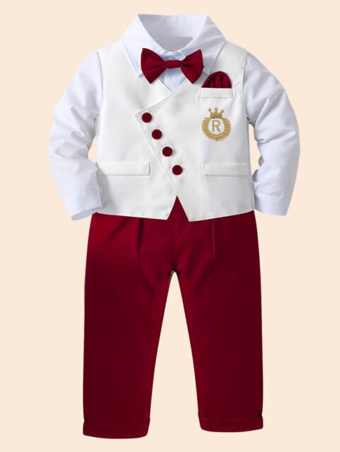 Cotton Red Waistcoat Set for Boys, Kids first Birthday Party Outfit