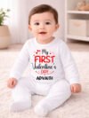 My First Valentine’s Day Romper, Valentine Jumpsuit Baby Outfit