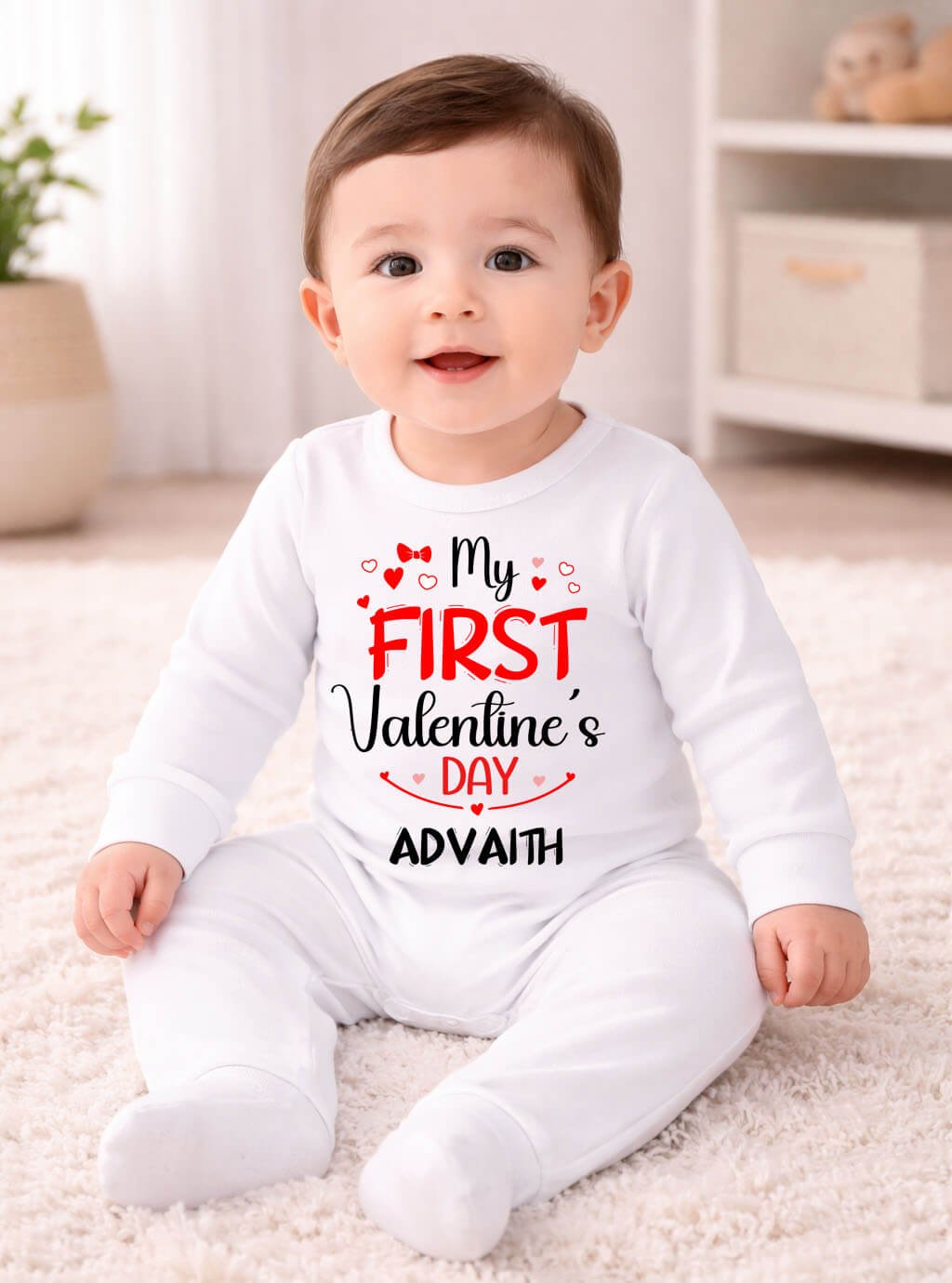 My First Valentine’s Day Romper, Valentine Jumpsuit Baby Outfit