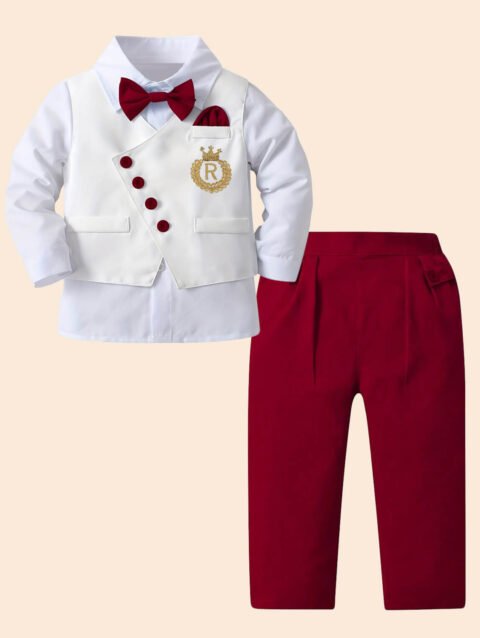 Baby Boy Red Waistcoat First Birthday Outfit, Baby Boy First Birthday Outfit Set
