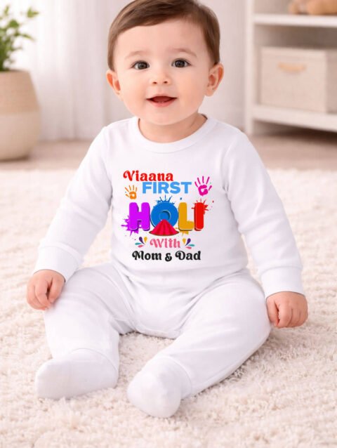 First Holi Outfit, My First Holi With Mom And Dad Jumpsuit