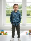 Stylish Blue Abstract Print Cotton Shirt for Boys, Kids Casual Button Down