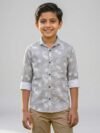 Boys Grey Abstract Print Cotton Shirt, Kids Casual Shirt Outfit