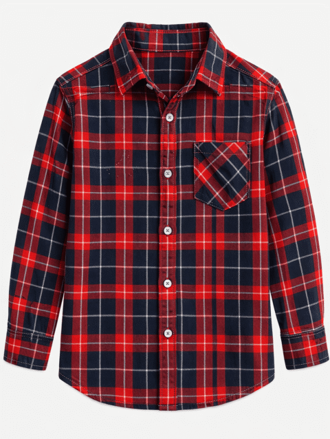 Boys Red & Black Checked Plaid Button Down Shirt