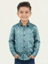 Boys Teal Blue Floral Cotton Shirt, Toddler Boy Button Down Shirt