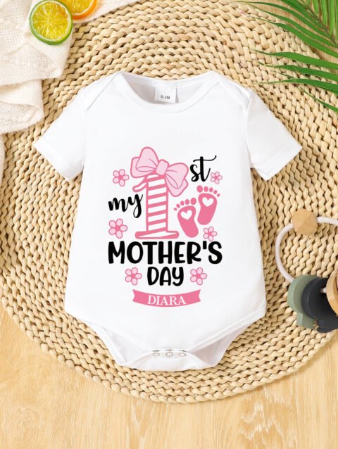 Custom First Mother Day Outfit, Baby Girl Onesie Online