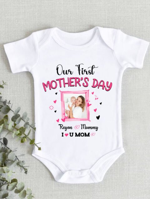 Happy First Mother’s Day Onesie with baby picture and name online