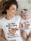 Matching Mom & Baby First Mother’s Day Personalized T-Shirts, Custom baby Onesie