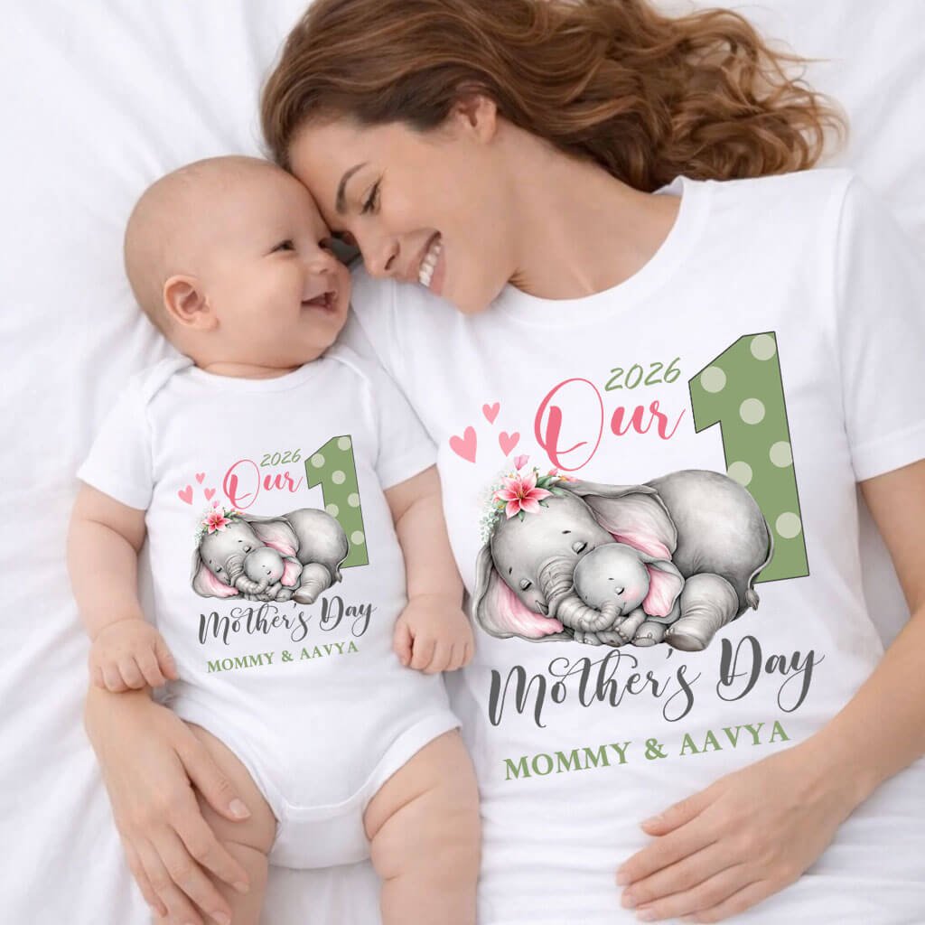 Our First Mother’s Day Together Personalised Mom T-shirt and Baby Onesie