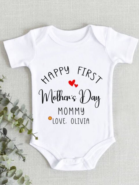 Custom Happy First Mothers Day Baby Onesie, Baby Bodysut, Romper