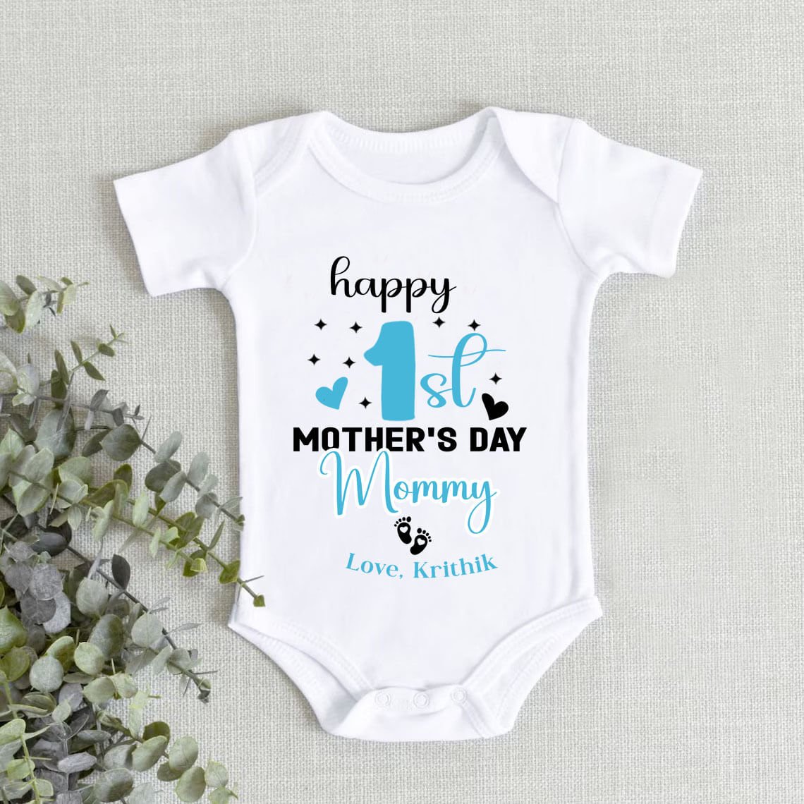 Happy 1st Mothers Day Romper, Personalized Newborn Baby Gift