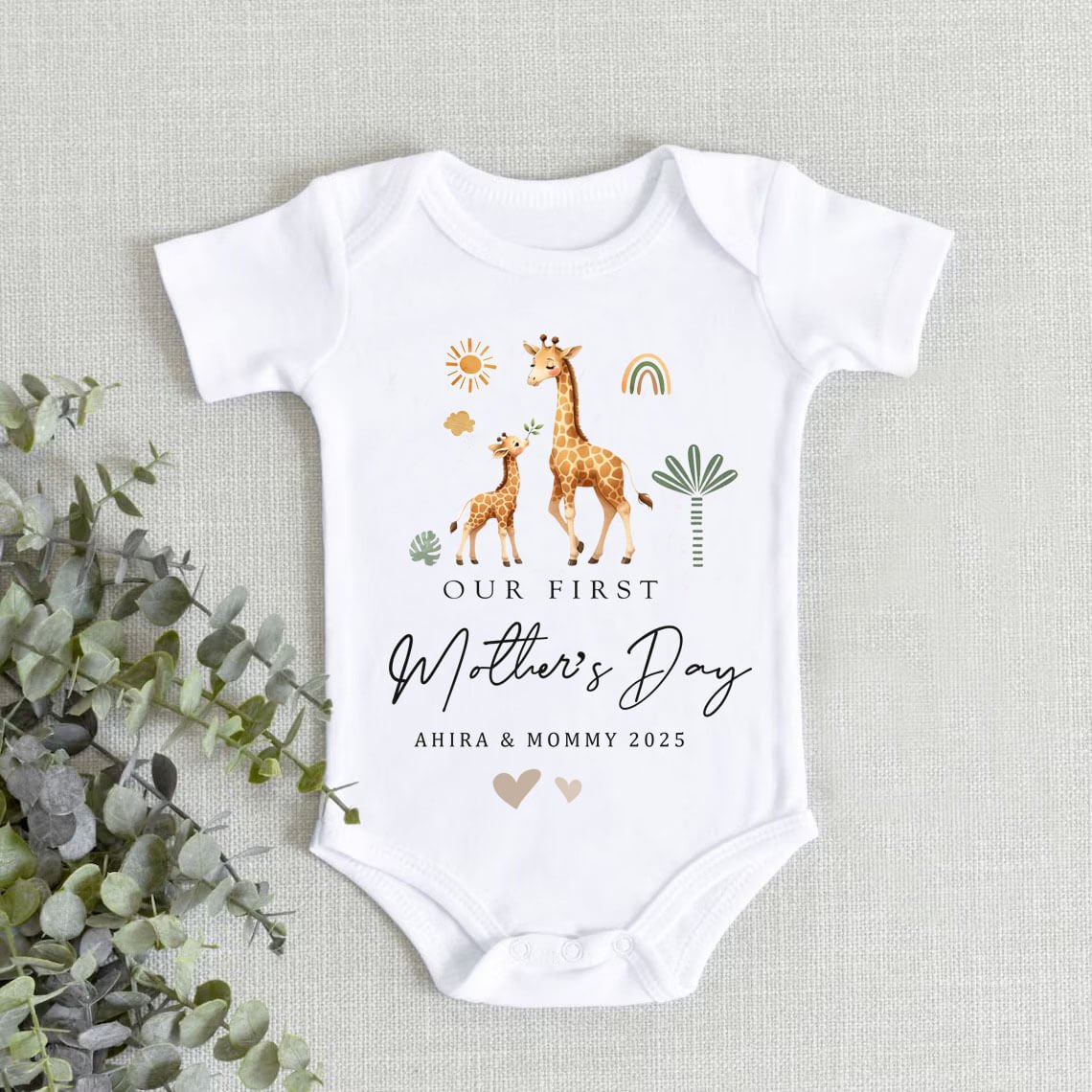 First Mothers Day Onesie Personalized Baby Bodysuit, Romper