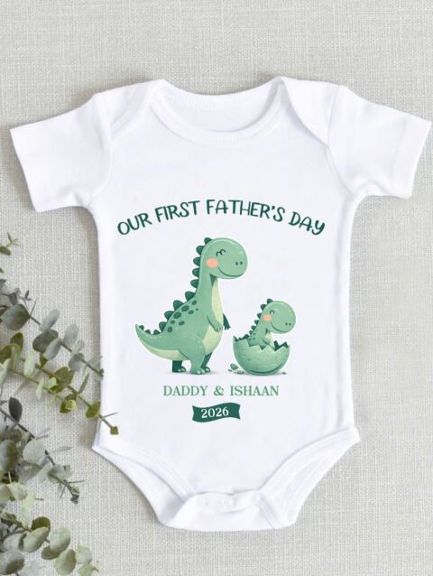 Custom First Fathers Day Dinosaur Print Romper/ Bodysuit